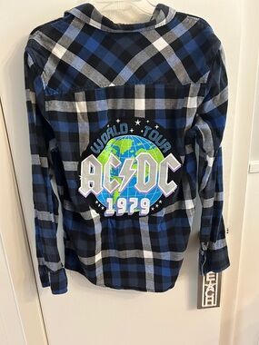 AC/DC World Tour 1979 Blue & Black Plaid Flannel Shirt